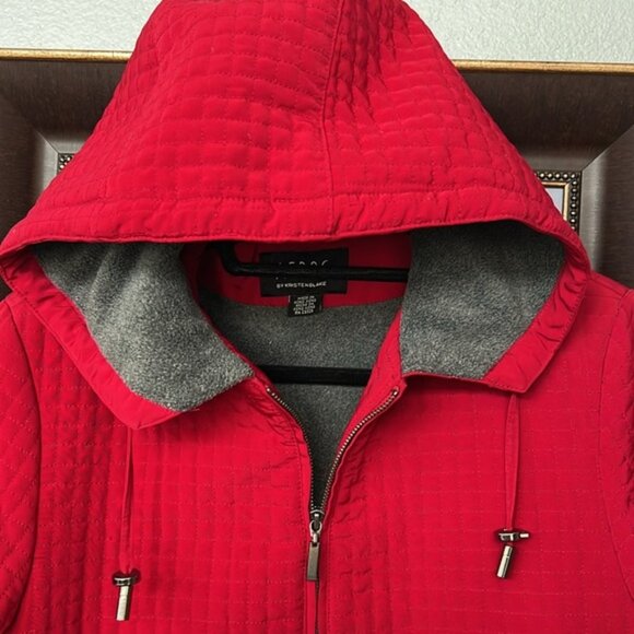 AEROS Kristen Blake Quilted Utility Hooded Jacket Coat Red Gray Lined M - Picture 2 of 11